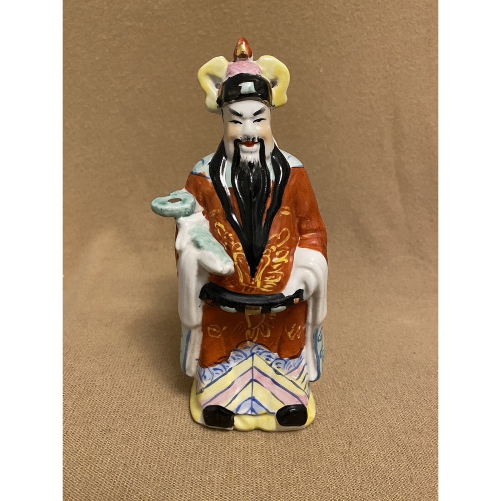 VNTG1960's polychromed & gilt Ceramic Buddha Fu Xing (fú tEl) The God of Fortune